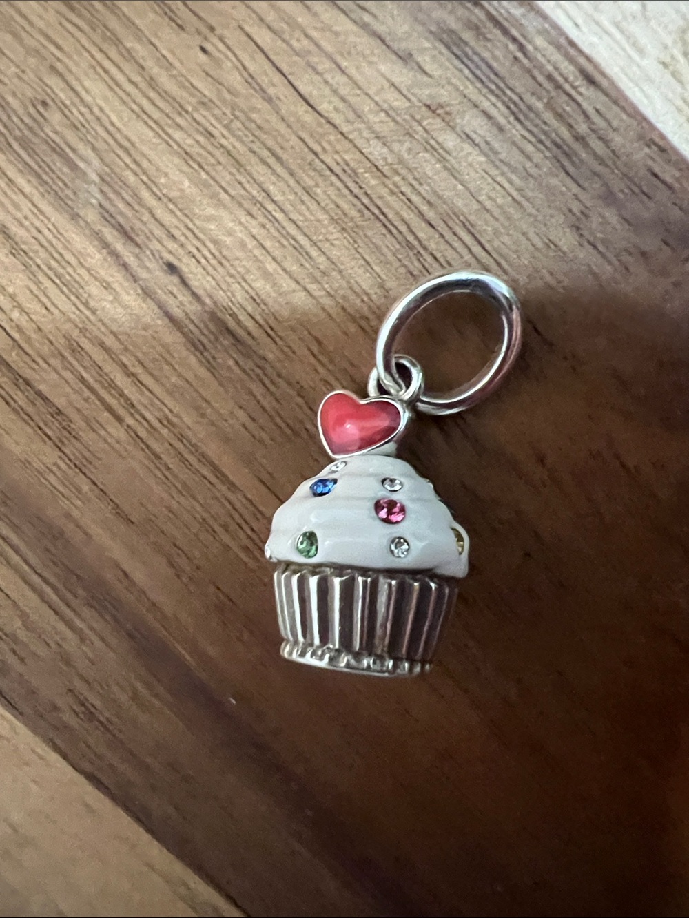 Brighton Silver Cupcake Charm with White Frosting and Pink Heart Accent